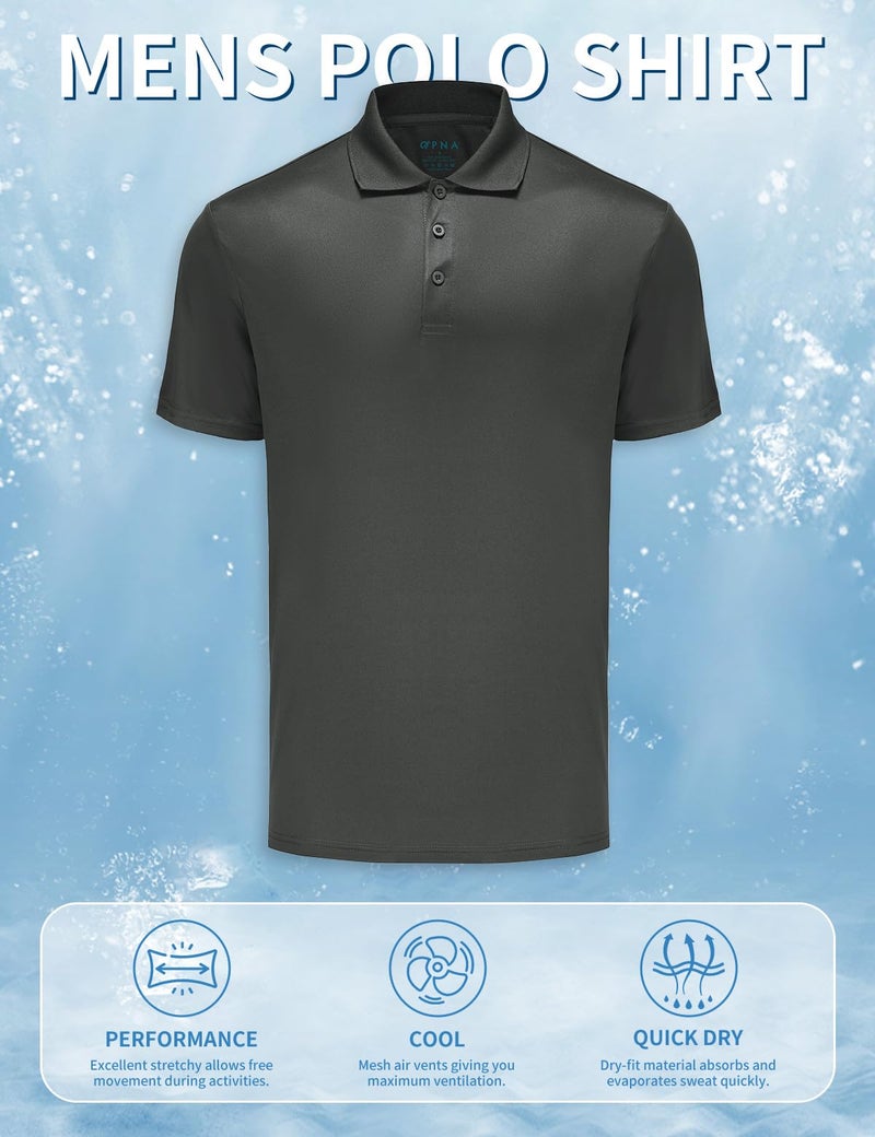 Opna Mens Dry-Fit Golf Polo Shirts,Graphite,X-Large - Image 5